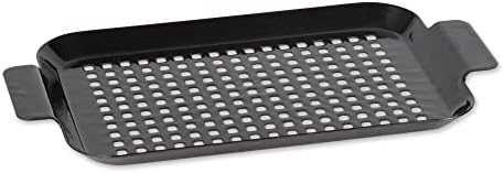 RSVP International Porcelain Coated Steel BBQ Grill Tray/Pan, Outdoor Barbeque Grilling Accessories for Cooking Fish & Vegetables, Dishwasher Safe, Small, 13x7.25"