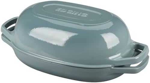 EDGING CASTING Enameled Cast Iron Oval Dutch Oven Pot with Lid, Dutch Oven for Sourdough Bread Baking, Bread Oven, Bread Dutch Oven, Oval Bread Pan, 5qt, Seasalt