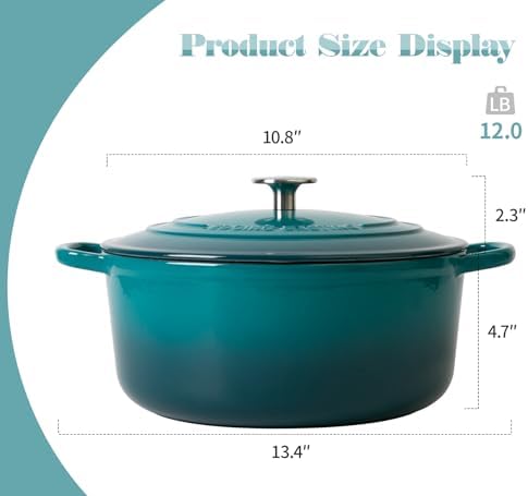 EDGING CASTING Dutch Ovens with Lid, Enameled Cast Iron Covered 5.5 Quart Dutch Oven with Dual Handle, Darkcyan