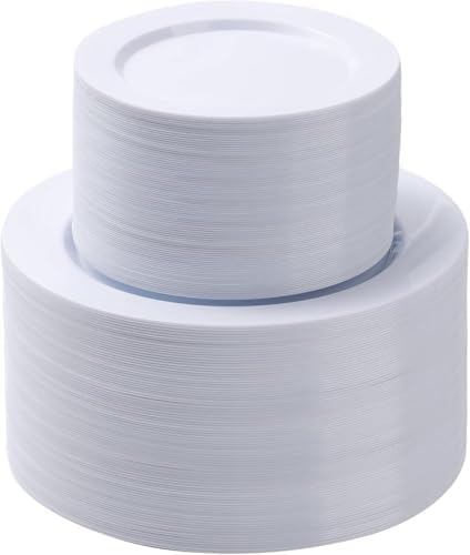 Goodluck 200PCS White Plastic Plates, Heavy Duty Disposable Plates
