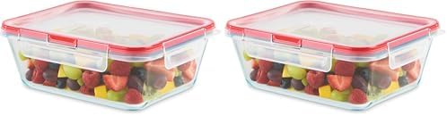 Pyrex Freshlock Glass Food Storage Container, Airtight & Leakproof Locking Lids, Freezer Dishwasher Microwave Safe, 8 Cup (Pack of 2)