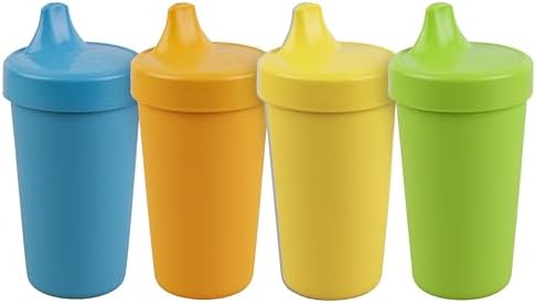Re-Play Spill-Proof Sippy Cups for Toddlers - Kids Reusable 10 Oz Set of 4, Dishwasher & Microwave Safe, Made in USA, Spring