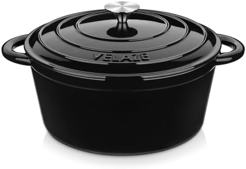 Velaze 7.5 QT Enameled Cast Iron Dutch Oven Pot with Lid,Black