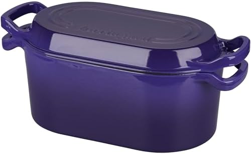 VORRINGARD Oval Dutch Oven Pot with Lid, Enamel Coating Cast Iron Bread Pans for Homemade Sourdough Bread Baking, Cooking, 4 Quart, Purple