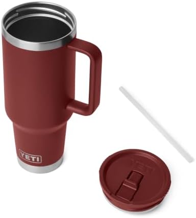 YETI Rambler 40 oz Travel Mug with Flip Straw Lid – Stainless Steel, Vacuum Insulated, Leakproof, Cup Holder Friendly, Stag Red