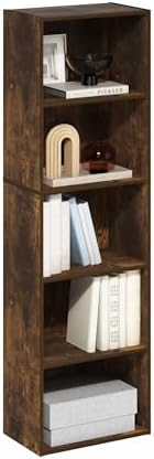 Furinno LUDER Book Shelf, 5-Tier Bookshelf, Bookcase with Open Shelves, 9.4 x 15.8 x 52, Easy Assembly, for Living Room, Bedroom, Home Office, Amber Pine