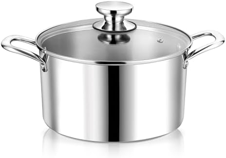 P&P CHEF 4 Quart Tri-Ply Stainless Steel Stock Pot, Cooking Pot with Lid