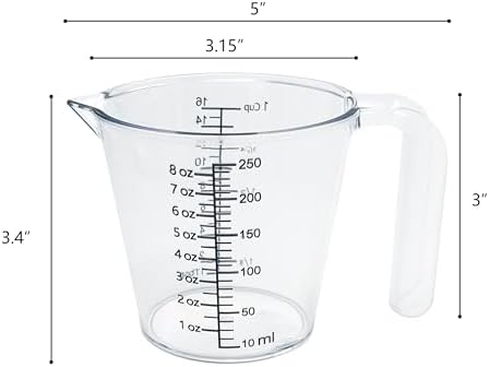 1 Cup Liquid Measuring Cup with Ounces, Food-Grade Plastic Measuring Cup with Permanent Laser-Etched Markings, Clear Single Measuring Cup