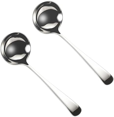Small Soup Ladles,Sauce Gravy Soup Spoon Ladles,2 Pack SUS 304 Non-magnetic Stainless Steel 7.6" Round (Color:Silver).