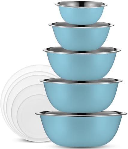 10-Piece Stainless Steel Mixing Bowl Set with Lids for Food Prep & Storage