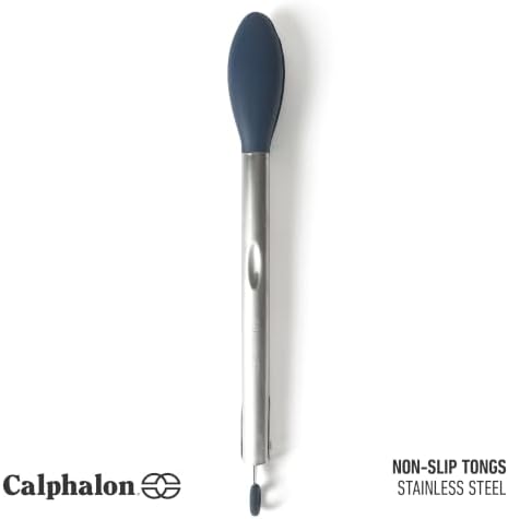 Calphalon Kitchen Tongs, Stainless Steel Locking Tongs with Heat-Resistant Silicone Heads, Nonstick-Safe Cooking Tongs for Grilling, Serving & Food Prep, Navy Blue