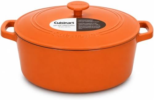 Cuisinart Chef's Classic Enameled Cast Iron Dutch Oven with Lid, Porcelain Enameled Interior, Oven Safe, Induction Compatible, 7-Quart, Round, Terracotta Orange