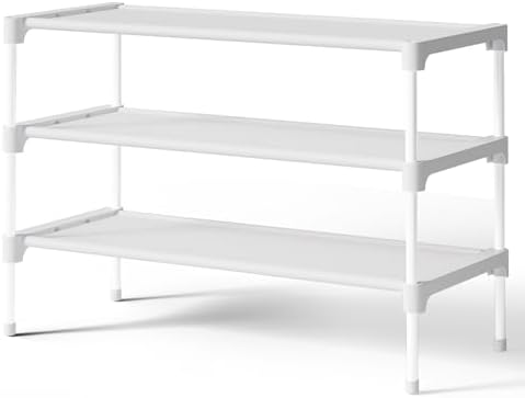 Kitsure Shoe Rack - Non-Woven Shoe Rack Shelf, Shoe Organizer for Closet, Entryway, Garage & Corridor, Stackable Shoe Shelves, 27.5" Wide - 3 Tier, White