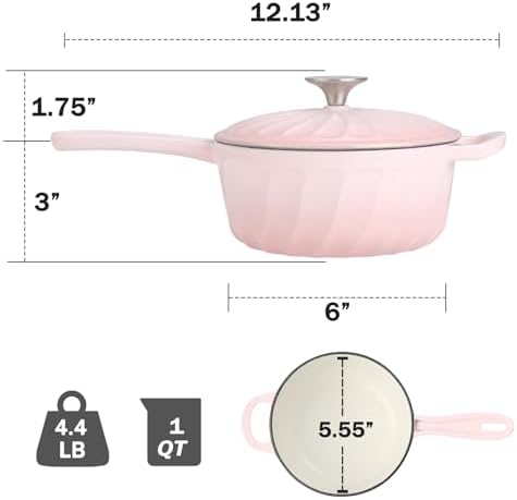 Enameled Cast Iron Sauce Pan with Lid, 1 Quart Saucepan with Lid