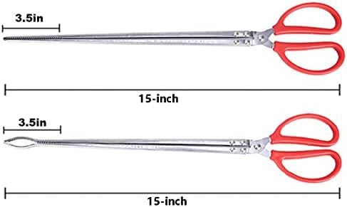 Crab Tongs - Set of 2 Multi-Function Clip Scissor Tongs, Anti-Slip Clamp, 15-Inch Long