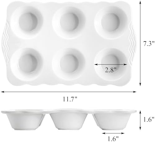Hiceeden 2 Pack Ceramic Muffin Pans, 6 Cups Non-stick Muffin Tin Cupcake Baking Pans with Handles for Muffin Cakes, Egg Tarts, Mousse, Pot Pie, Jelly