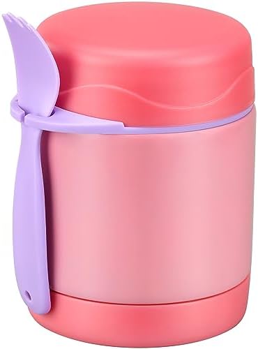 10oz Soup Thermo for Hot Food Kids,Lunch Thermo Kids Food Jar with Spoon Hot Insulated Food Containers,Leak Proof Stainless Steel Wide Mouth Lunch Thermo Jar for School(Pink)