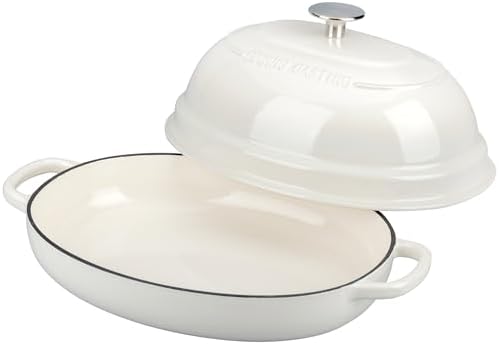 EDGING CASTING Enameled Oval Cast Iron Dutch Oven Pot with Lid, Bread Dutch Oven for Sourdough Bread Baking, Dutch Oven Bread, Bread Oven, 6QT, White