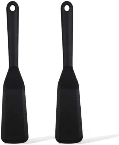 【2 Pack】Kunovo Small Spatula for Nonstick Cookware Mini Spatulas for kitchen Use,Heat-Resistant Silicone Thin Spatula Cooking Baking (2 Pack-Black)