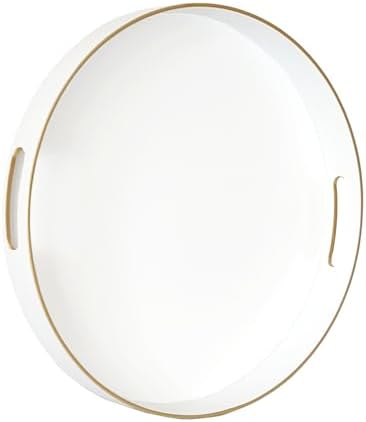 Gifturbo White Round Serving Tray,Decorative Serving Trays with Handles, Coffee Table Tray Ottoman Round Plastic Trays for Living Room, Bathroom