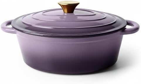 Vintage Style Oval Dutch Oven for Bread Baking, 4.5 Quart Non Stick Enameled Cast Iron Dutch Oven Pot with Lid, Oven Safe Oval Casserole with Lid up to 500°F for Baking, Braising, Stews, Roasting, Purple