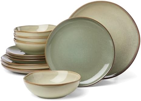 Oneida 897205 Organic Shades 12-Piece Dinnerware Set, Sage Green