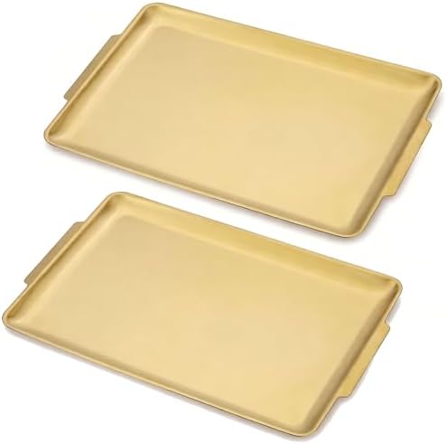 16.3" x 11" Large Serving Platters Set of 2, Stainless Steel Heavy-Duty Large Serving Trays, Gold Rectangular Plates for Food, Fruit, Party, Wedding, Christmas, Chip and Scratch Resistant
