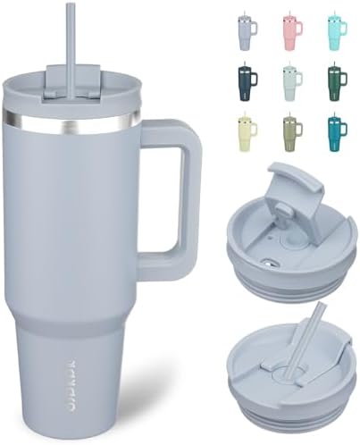 BJPKPK 40 oz Insulated Tumbler with Handle & Straw, Stainless Steel