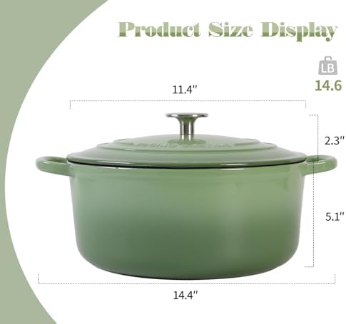 EDGING CASTING Enameled Dutch Ovens Cast Iron Dutch Oven Pot with Lid for Bread Baking, Cook, Dual Handle, 7 Quart, Pistachio Green