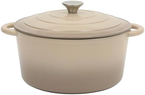 Gibson Home Addlestone 7 Qt Enameled Cast Iron Dutch Oven Pot with Lid – Round, Oven Safe to 500°F, Ideal for Bread Baking & Stews - Gradient Taupe