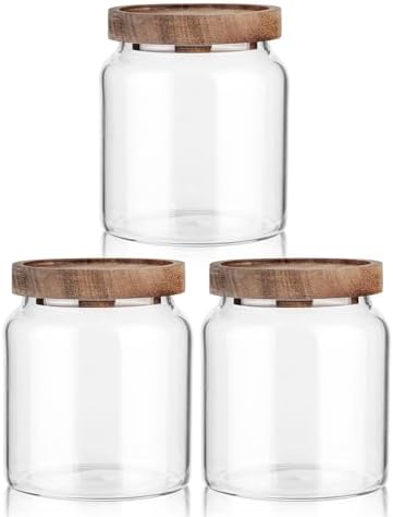 Labina Glass Jar with Wood Lid, Airtight Kitchen Storage Canister