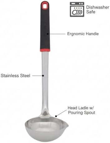 Farberware Stainless Steel Soup Ladle with Pour Spout, 12.5-Inch Kitchen Ladle Spoon for Soups, Stews, and Sauces - Dishwasher Safe Serving Ladle