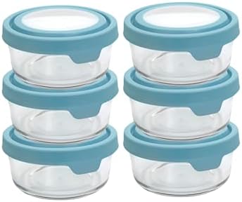 Anchor Hocking 2 Cup Glass Storage Containers with Lids, Set of 6 Glass Food Storage Containers with Mineral Blue TrueSeal Lids