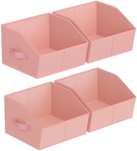Homsorout Storage Bins for Shelves - Small Trapezoid Closet Shelf Organizer, Fabric Organization Bins with Handles, Storage Baskets for Clothes, Towel, Purse, 4 Pack, Pink