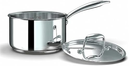 Ciwete 2 Quart Sauce Pan with Lid, Tri Ply Stainless Steel Saucepan 2 Qt with Stainless Steel Lid, 2 Measuring Lines, Upgraded Packaging, Cool Ergonomic Handle, Dishwasher & Oven Safe