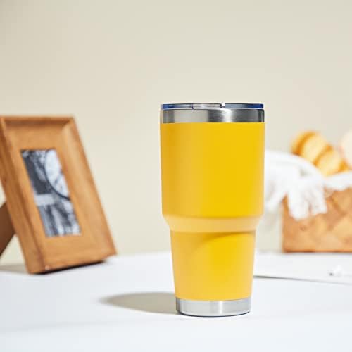 MEWAY 30oz Insulated Tumbler With Lids and Straws,Stainless Steel Double Vacuum Coffee Tumbler Cup, Brush, Durable Powder Coated Coffee Cup for Cold & Hot Drinks, Office, Travel(Yellow,8 PACK)