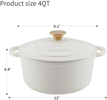 4-QT Enameled Cast Iron Round Dutch Oven With Lid,Oven safe,Cream