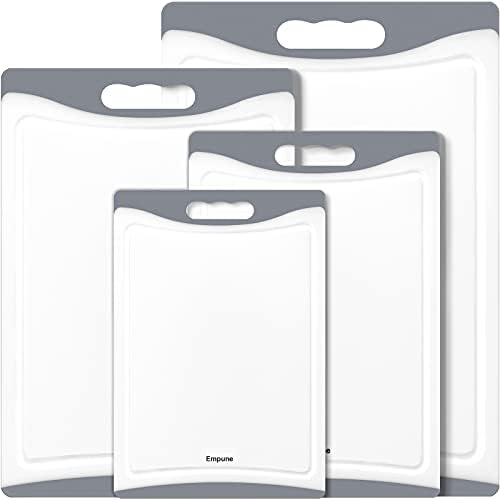 Empune BPA-Free Plastic Cutting Board for Kitchen with Juice Grooves, Extra Large Dishwasher Safe Cutting Boards Set of 4 with Handles, Thick Non-Slip Chopping Board for Meat, Fruit and Chicken, Grey