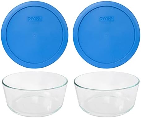 Pyrex 7203 Glass Bowls & 7402-PC Marine Blue Lids (2-Pack) - Made in USA
