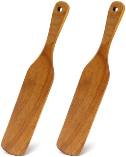 2 Pcs Wooden Spurtle for Sourdough Starter Acacia Wood Thin Spatula Scraper