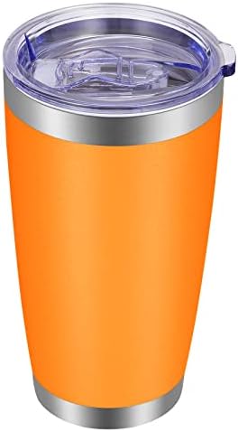 VEGOND 20oz Tumbler with Lid and Straw Stainless Steel Tumbler Cup Vacuum Insulated Double Wall Travel Coffee Mug Powder Coated Coffee Cup, Orange, 1 Pack