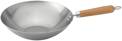 Helen's Asian Kitchen Carbon Steel Wok, 12-Inch Flat Bottom Stir Fry Pan