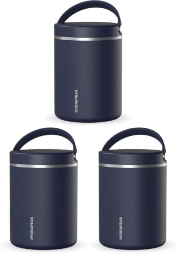 Hydrapeak 32oz Stainless Steel Vacuum Insulated Food Jar for Hot Food and Cold Food, Wide Mouth Leak-Proof Soup Jar for Adults, 10 Hours Hot and 16 Hrs Cold (Navy) (Pack of 3)