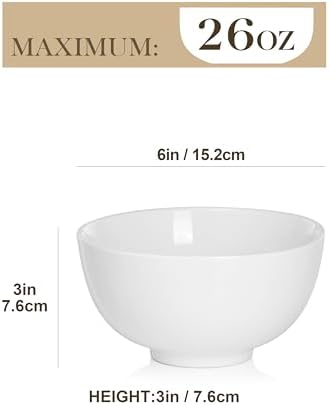 MALACASA 26 Oz Ceramic Soup Bowls Set of 6, White Cereal Bowls for Kitchen