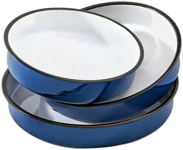 3-Pack Enamel Roasting & Baking Pan Set 10/12/14 Inch Round Cake Pans, High Temperature Resistant Baking Dishes for Turkey Pizza Casseroles Oven Bakeware PFOA & PTFE Free Ideal Gift for Mom - CookWare