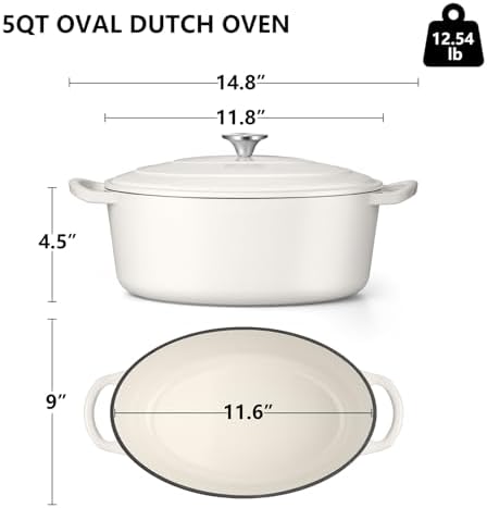 TeamFar Oval Dutch Oven, 5qt Enameled Cast Iron Dutch Oven Pot with Lid