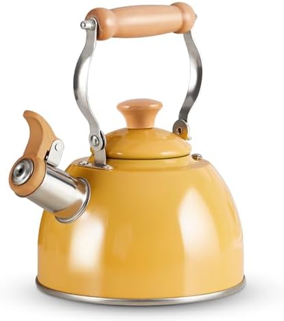 ROCKURWOK Whistling Tea Kettle, Tea Pot All Stovetop Safe, 1.6 Quart Yellow