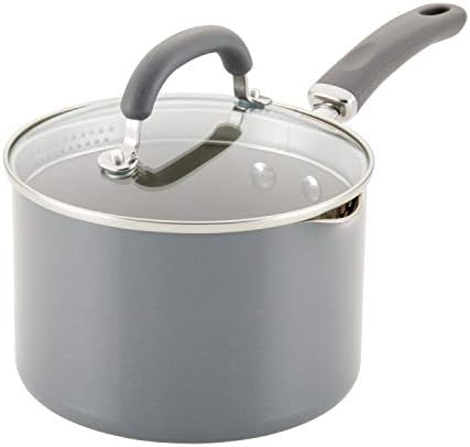 Rachael Ray 12021 Create Delicious Nonstick Sauce Pan / Saucepan with Straining and Lid, 3 Quart - Gray Shimmer