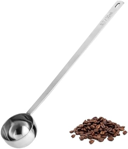 U-Taste Coffee Scoop 2 Tablespoon: 18/8 Stainless Steel Measuring Scooper for Ground Coffee, Bean, Powder, Espresso, 8.5in Extra Long Handle Metal Meaure Spoon for Canister, Jar (2Tbsp/30ml, Silver)