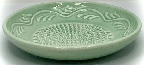 BonCera, Premium Ceramic Garlic Grater Plate Set - Turquoise Floral Edge